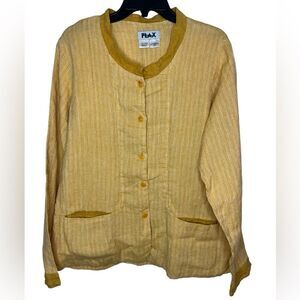 Flax Yellow 100% Linen Long Sleeve Button Front Shirt Jacket Small